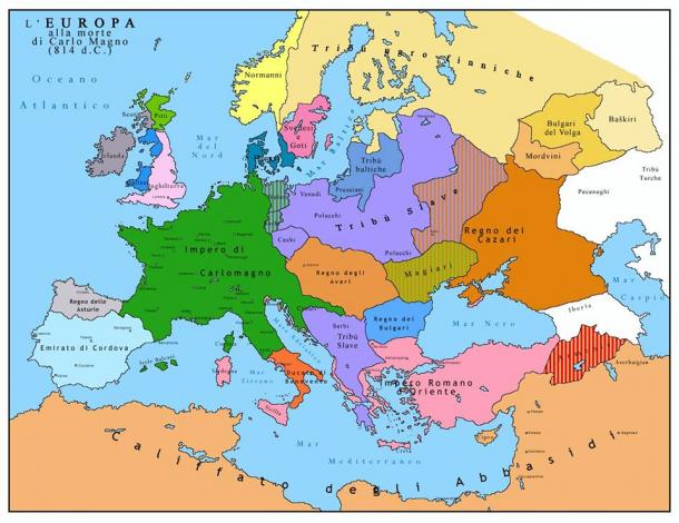 Mapa Europy w czasach Karola Wielkiego
