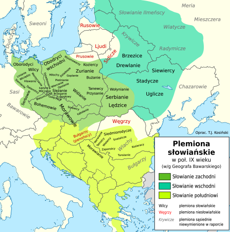 Mapa plemion podanych przez Geografa Bawarskiego